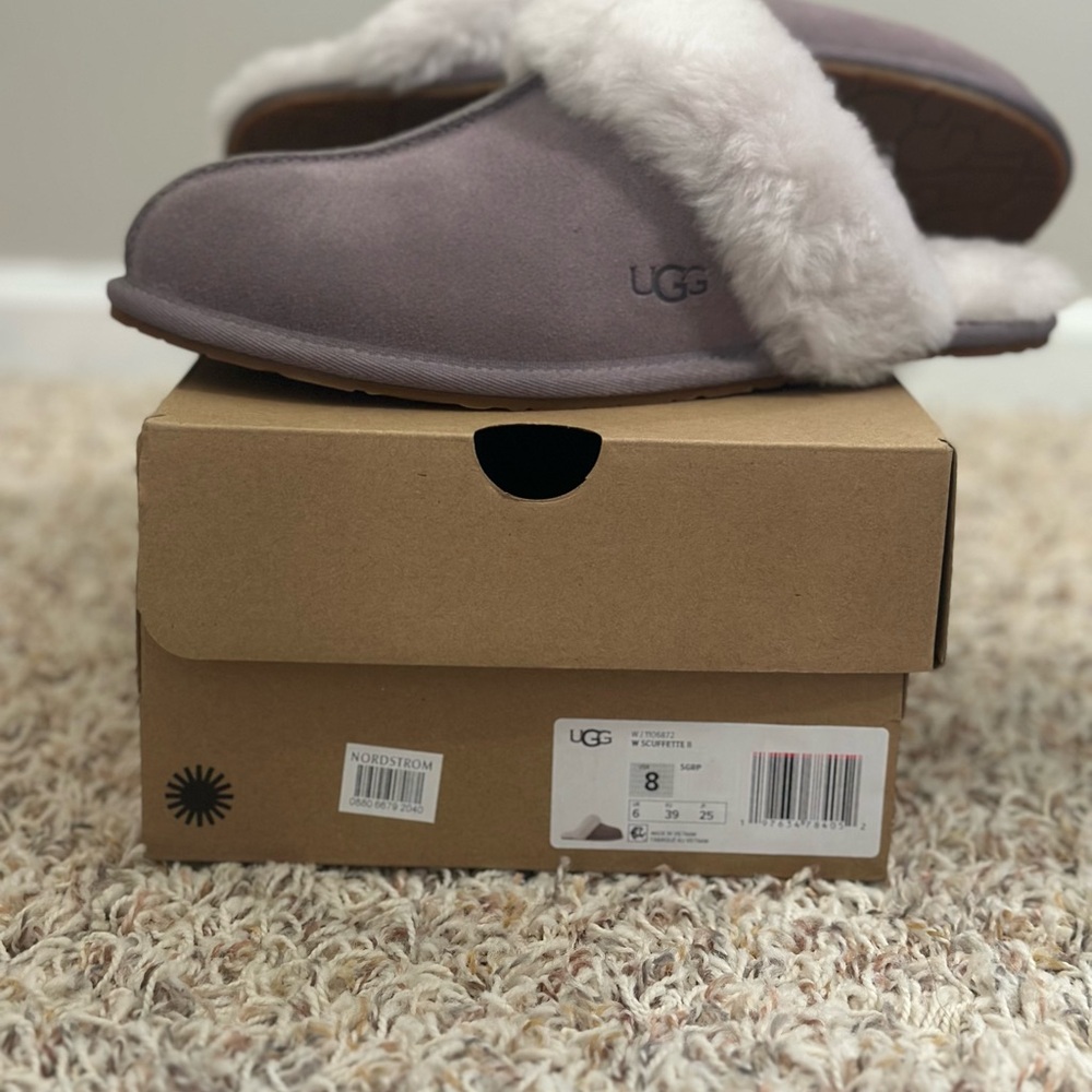 UGG Sugarplum Slippers with Fluffy White Trim - NWT (Size 8)